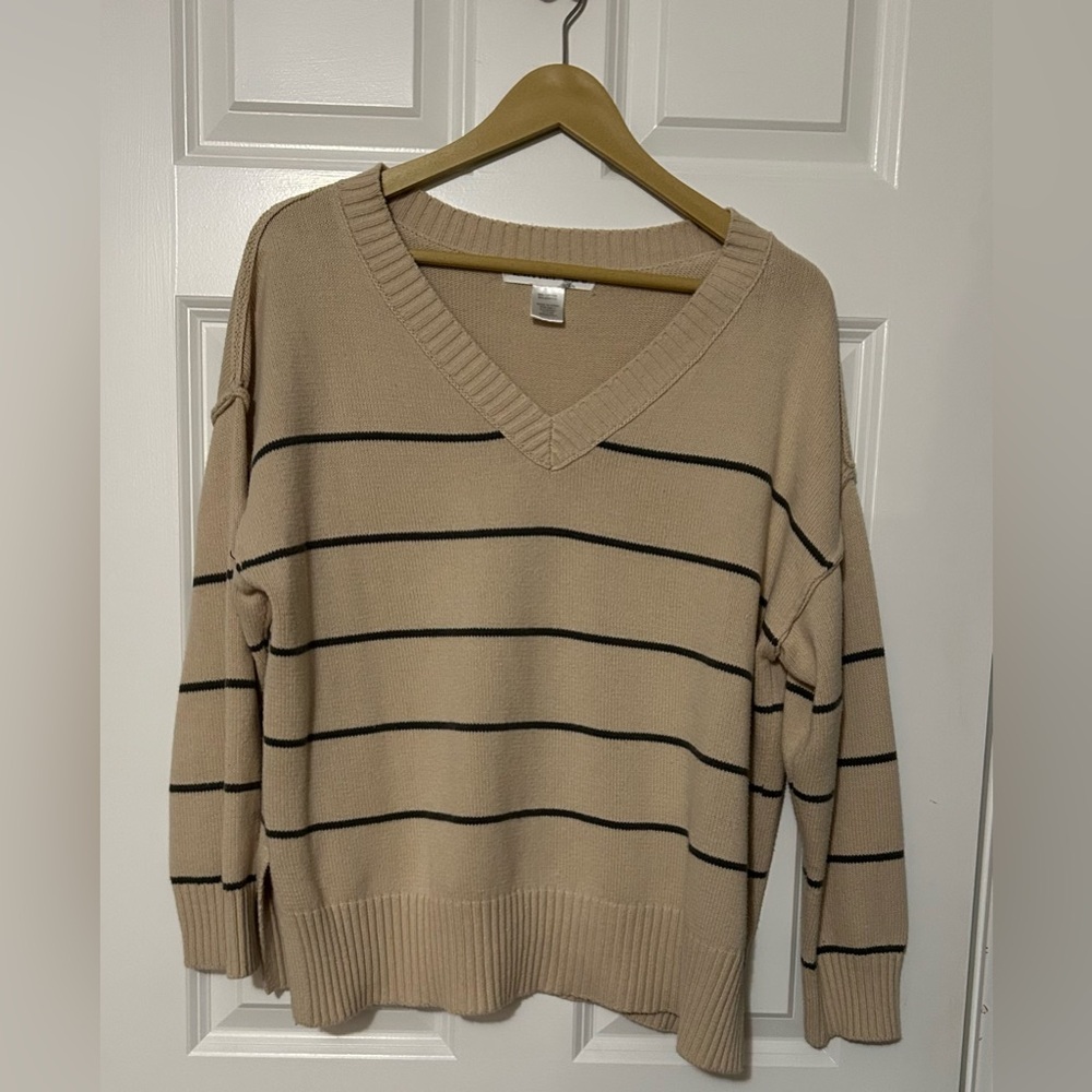 Altar'd State Oversized Striped V Neck Sweater - Size Medium